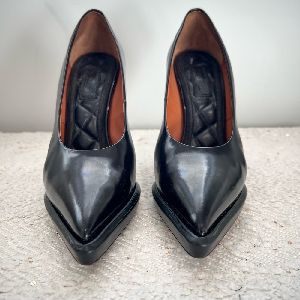 CELINE Heels Black Patent Leather Pointed Toe Platform High Heel Pumps 36.5/ 6.5 - Picture 2 of 15